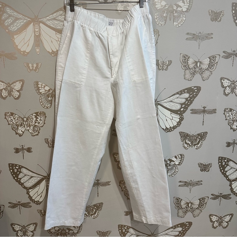 GAP White Elastic Waist Cropped Trousers